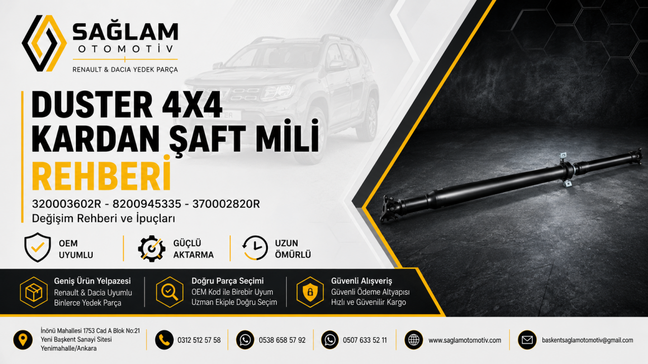 Dacia Duster 4x4 Kardan Şaft Mili (320003602R) Nedir? Değişim Rehberi ve İpuçları