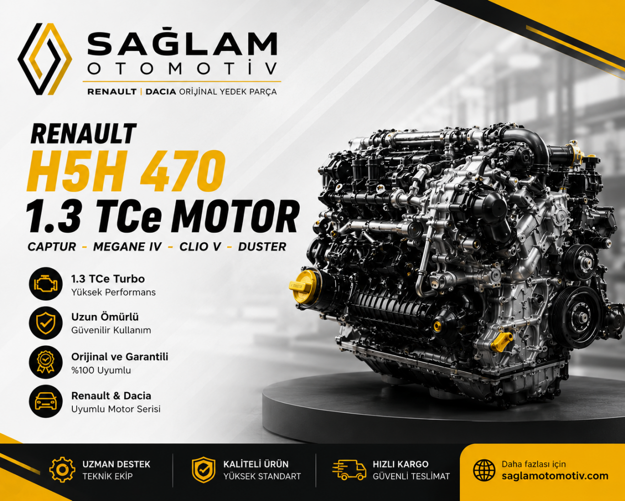 Renault H5H 470 Komple Motor | Captur Megane 4 Clio 5 Duster 1.3 TCe