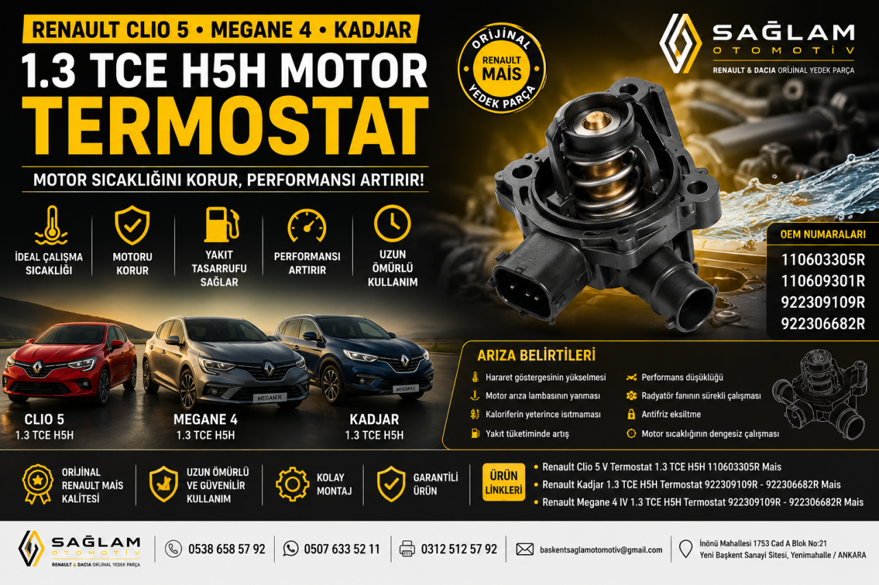 Renault Clio 5, Megane 4 ve Kadjar 1.3 TCE H5H Termostat Arızası