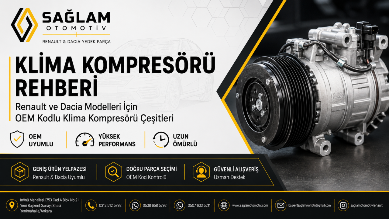 Renault ve Dacia Klima Kompresörü Çeşitleri | OEM Kodlu Klima Kompresörü Rehberi