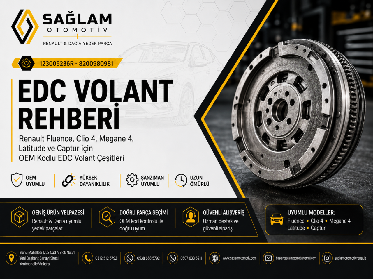 Renault EDC Volant Nedir? 123005236R - 8200980981 Uyumlu Modeller, Arıza Belirtileri ve Değişim Rehberi