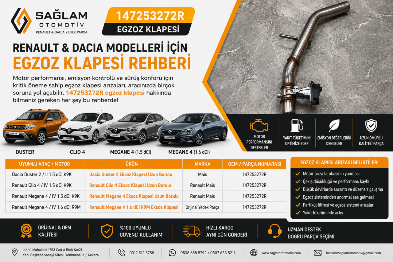 Renault 147253272R Egzoz Klapesi Nedir? Clio 4, Megane 4 ve Dacia Duster İçin Arıza Belirtileri ve Uyumlu Ürünler