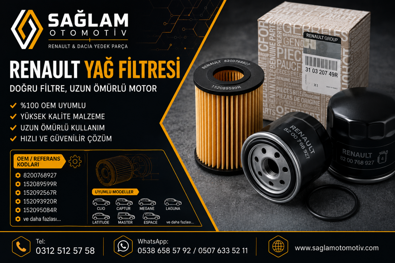 Renault Yağ Filtresi Rehberi: Motor Kodları, OEM Numaraları ve Uyumlu Ürünler