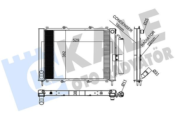 Renault Clio / Kangoo (595x377x40) Motor ve Klima Radyatörü Birleşik (1.5 DCİ K9K / 1.9 Dci) - 8200732379 - 8200267994