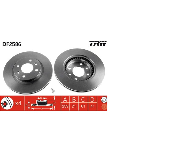 Renault Clio 1 - I - Ön Fren Diski Hava Soğutmasız (Takım) - 7701204282 -TRW