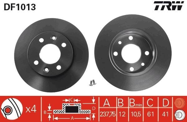 Renault R9 / R11 / R19 / Clio / Megane / Twingoo / Dacia Sandero / Logan Ön Fren Diski Hava Soğutmasız (Takım) - 7701204282 - Renault Mais