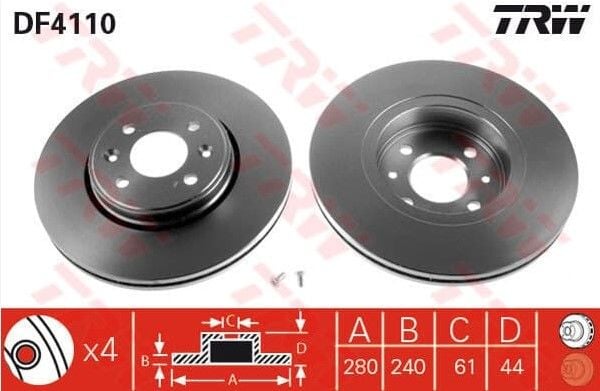 Renault Megane 1 - I, 2 - II / Scenic - 1 - I, 2 - II / Laguna / Captur / Clio 3 - III, 5 - V / Dacia Dokker / Lodgy - Ön Fren Diski Takım (280x24x4 DELİK) - 402068053R - 7701205230 - 7701207829 - 402069518R