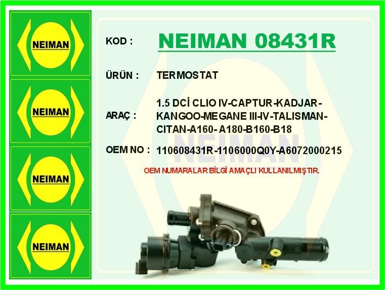 Renault Captur / Clio / Megane / Symbol Joy / Dacia Duster / Dokker / Lodgy Komple Termostat 83 °C (1.5 Dci K9K) - 110608431R - 110609813R - 1106000Q0Y