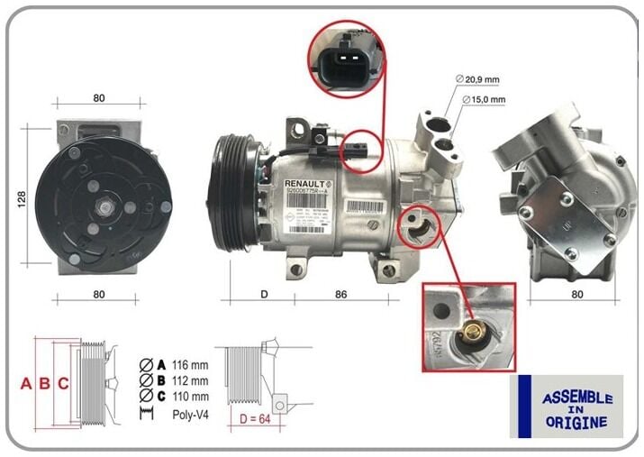 Renault Symbol III - 3 / Dacia Sandero II - 2 / Logan / Logan II - 2 - Klima Kompresörü (Sıfır Ürün) 0.9 tce - 926006775R - 926005314R